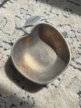 Vintage 1970s hand made artisan pewter apple dish